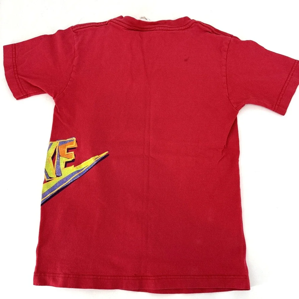 Nike‎ Vintage 90s T-shirt Kids Medium Just Do It Swoosh Made in USA Red FLAW*
